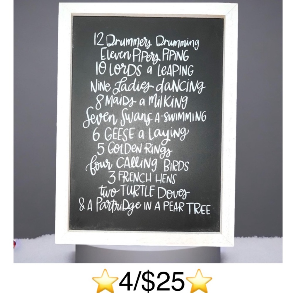 Twelve Days of Christmas Faux Chalkboard sign in Wooden Frame, 8” x 10”